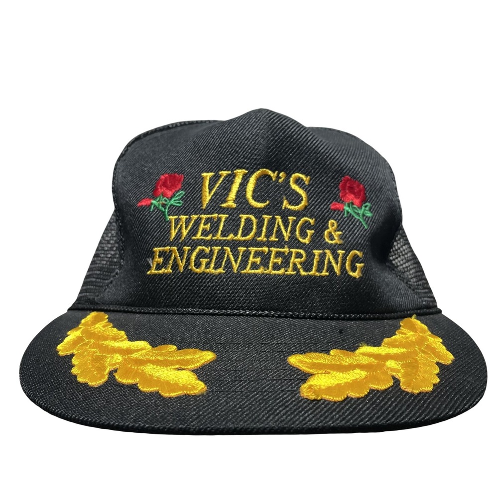 Otto Vic's Welding & Engineering Hat Cap Snap Back One Size Mens Black Trucker